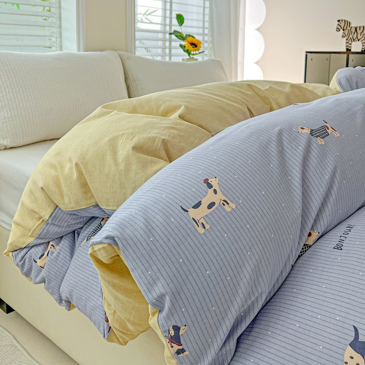 91家纺网 家纺一手货源 找家纺 依庭 2025新款高克重全棉纯棉磨毛印花单被套 酷小狗