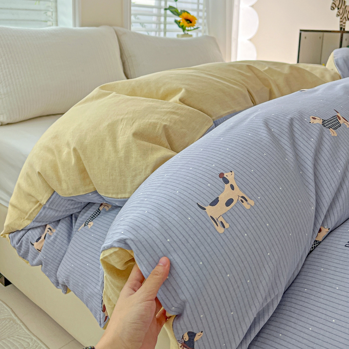 91家纺网 家纺一手货源 找家纺 依庭 2025新款高克重全棉纯棉磨毛印花单被套 酷小狗