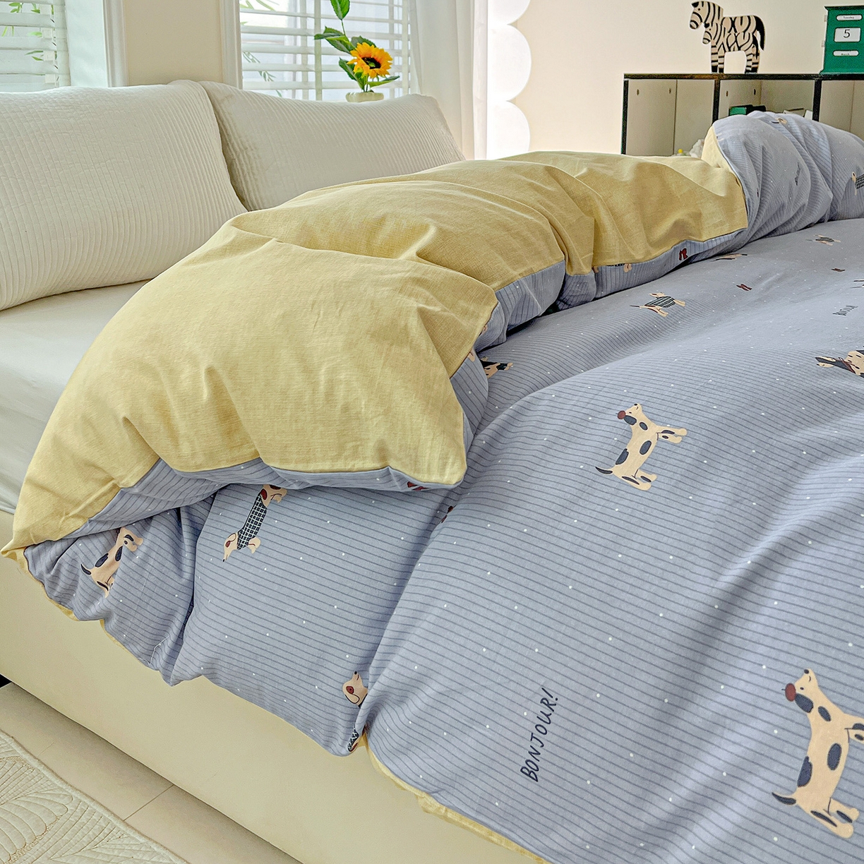 91家纺网 家纺一手货源 找家纺 依庭 2025新款高克重全棉纯棉磨毛印花单被套 酷小狗