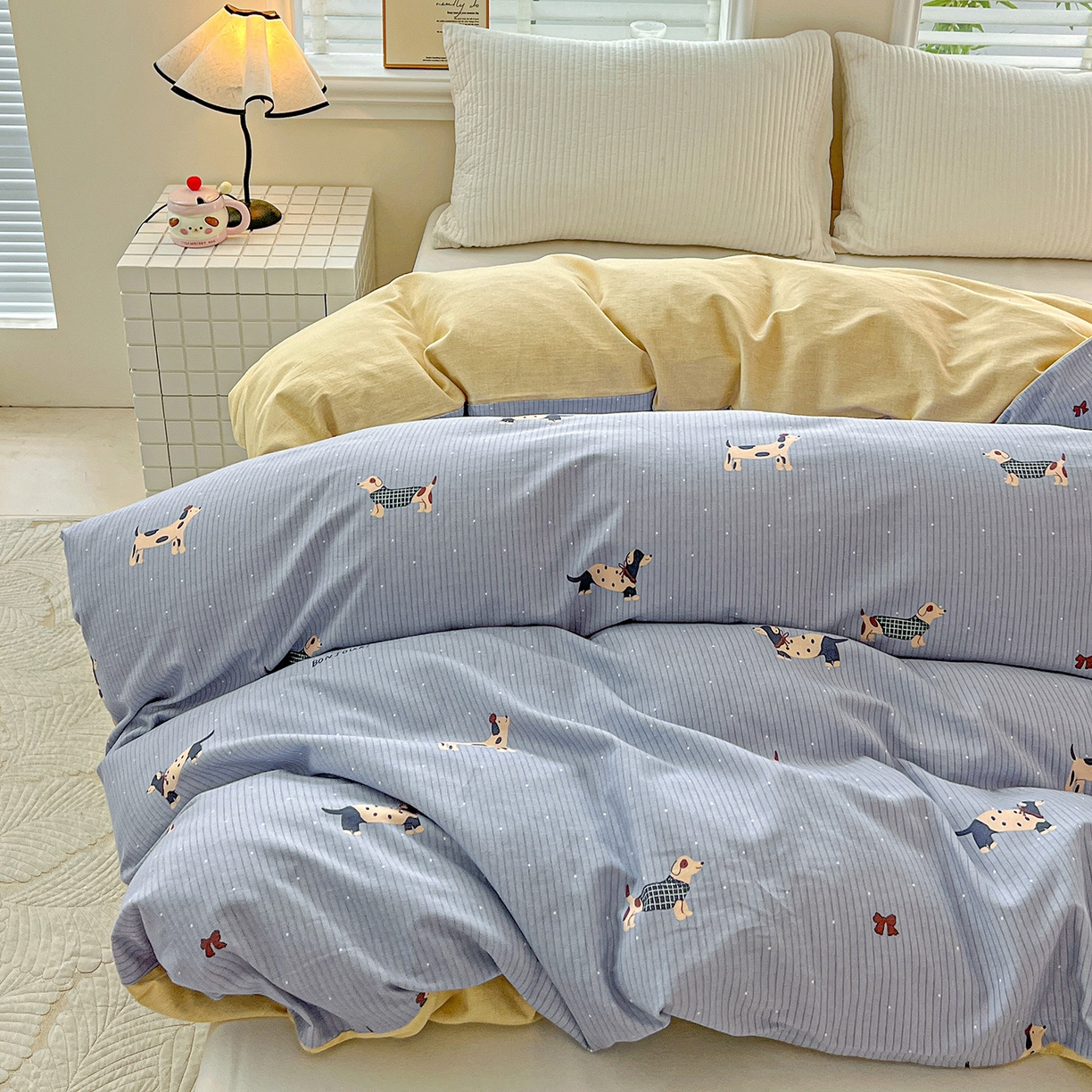 91家纺网 家纺一手货源 找家纺 依庭 2025新款高克重全棉纯棉磨毛印花单被套 酷小狗