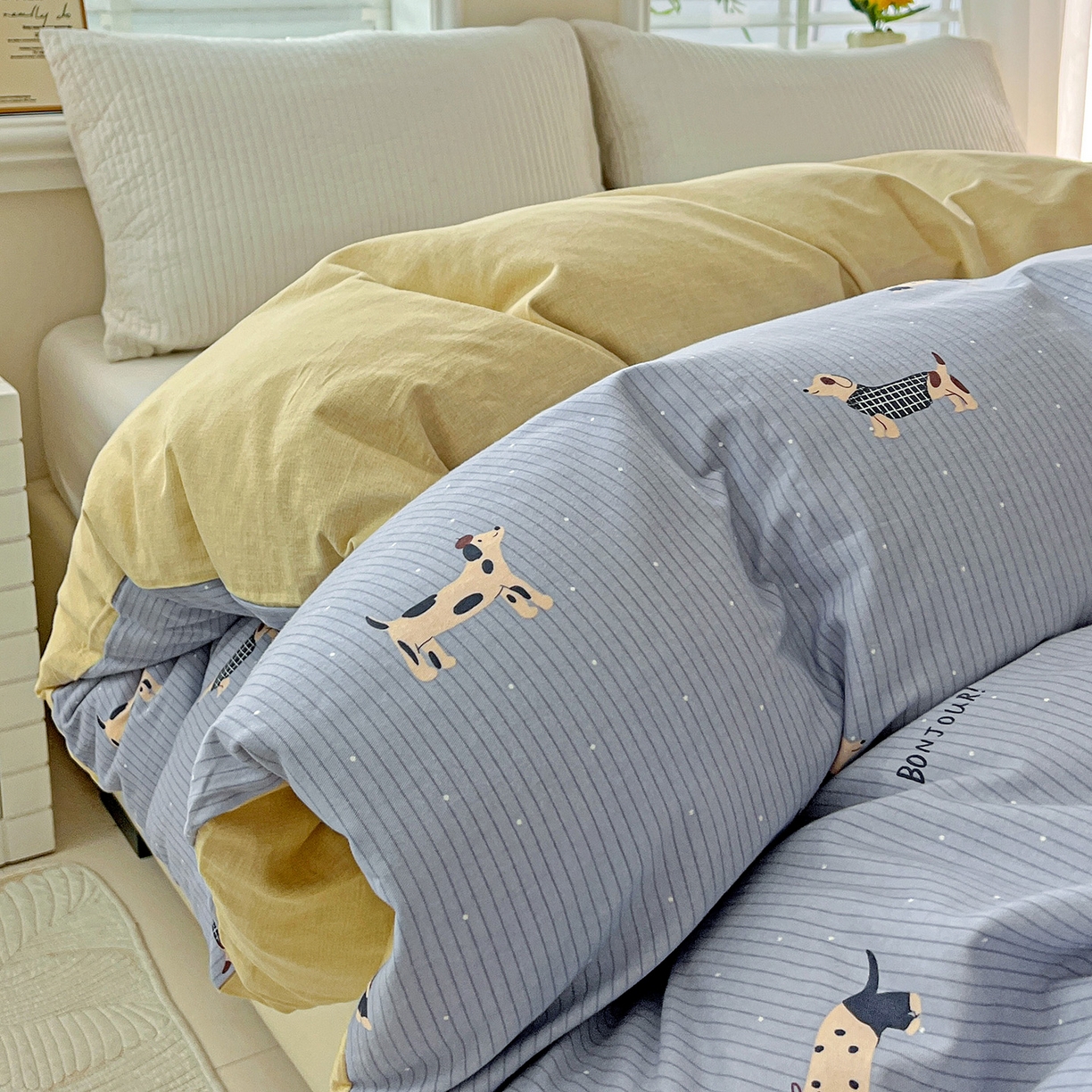 91家纺网 家纺一手货源 找家纺 依庭 2025新款高克重全棉纯棉磨毛印花单被套 酷小狗