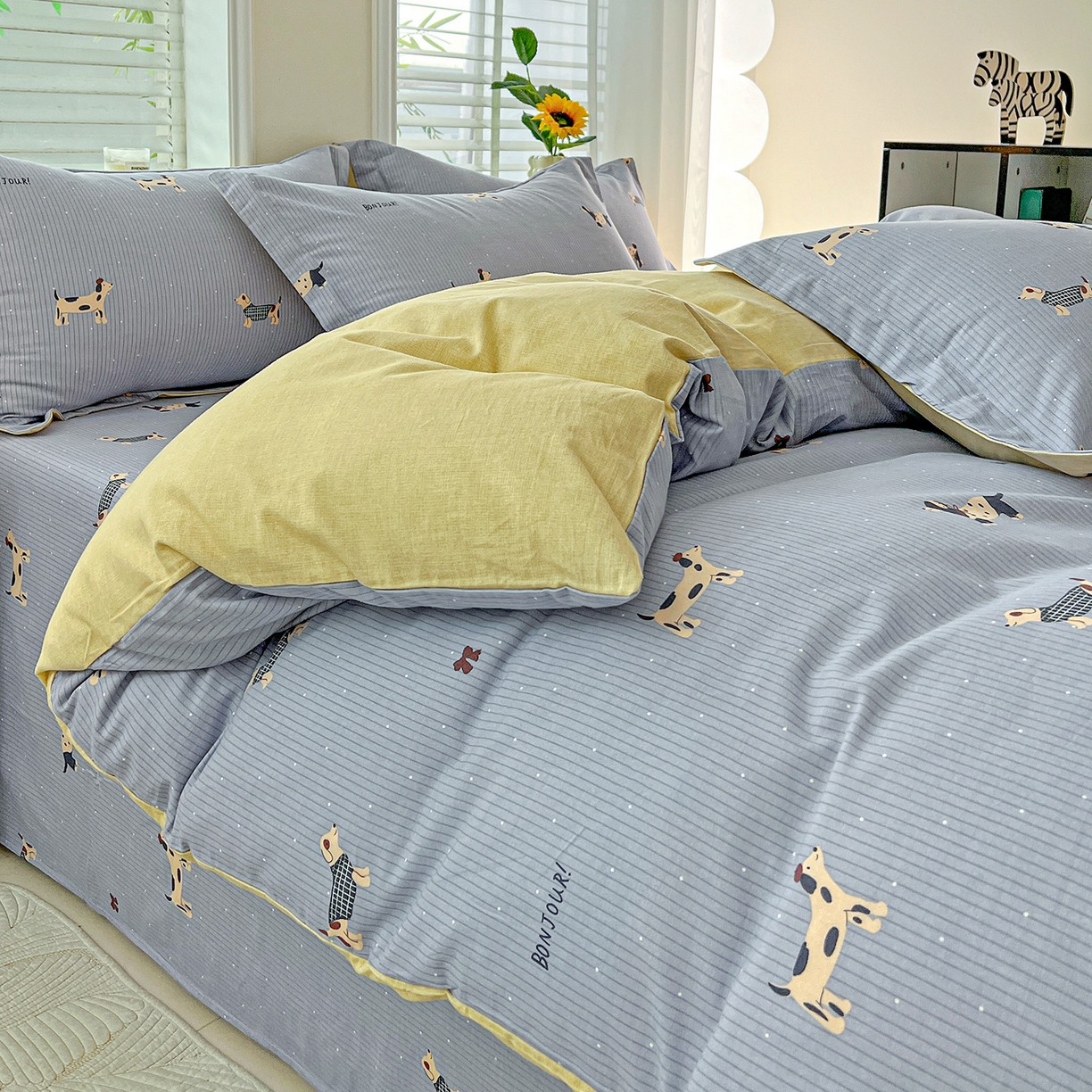 91家纺网 家纺一手货源 找家纺 依庭 2025新款高克重全棉纯棉磨毛印花单被套 酷小狗