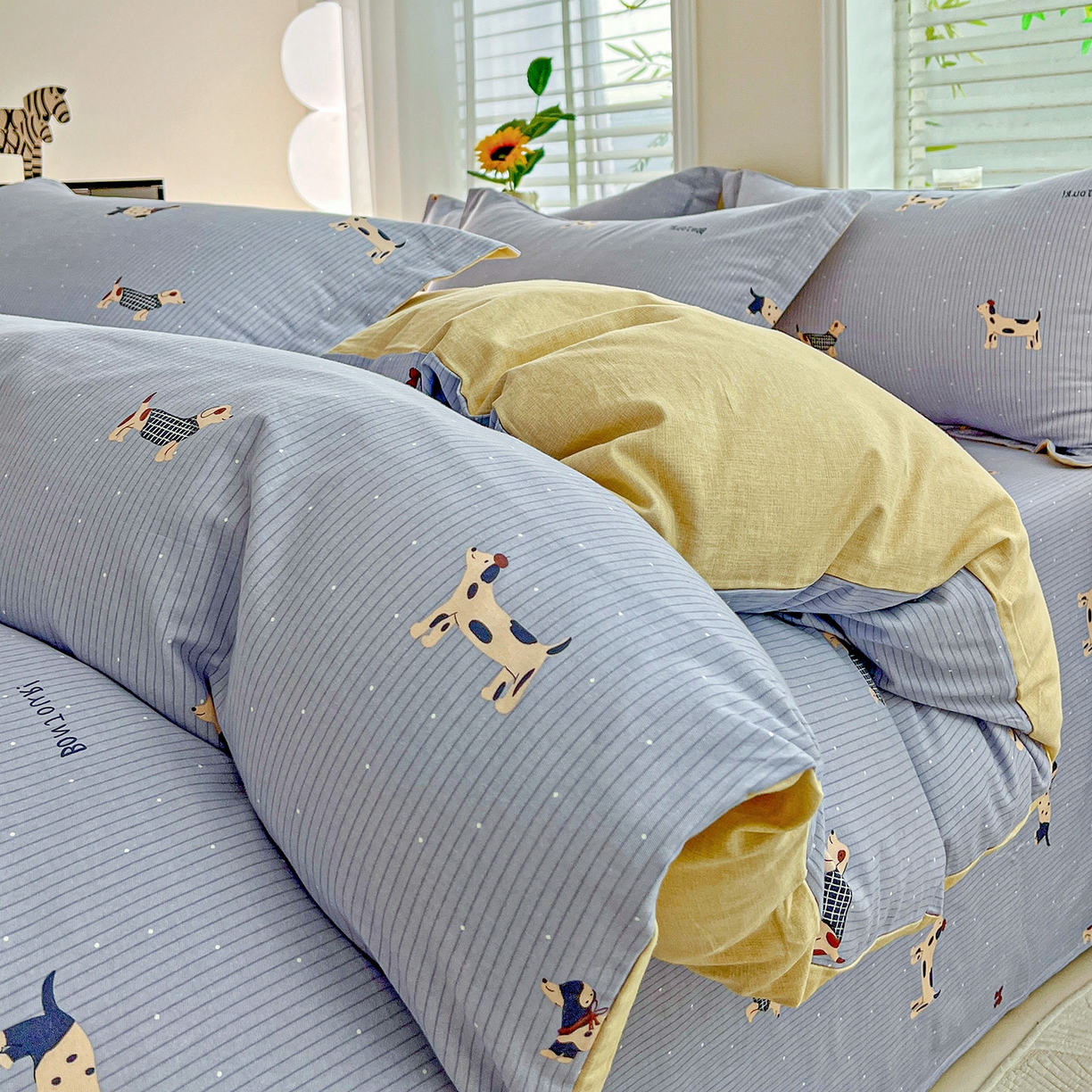 91家纺网 家纺一手货源 找家纺 依庭 2025新款高克重全棉纯棉磨毛印花单被套 酷小狗