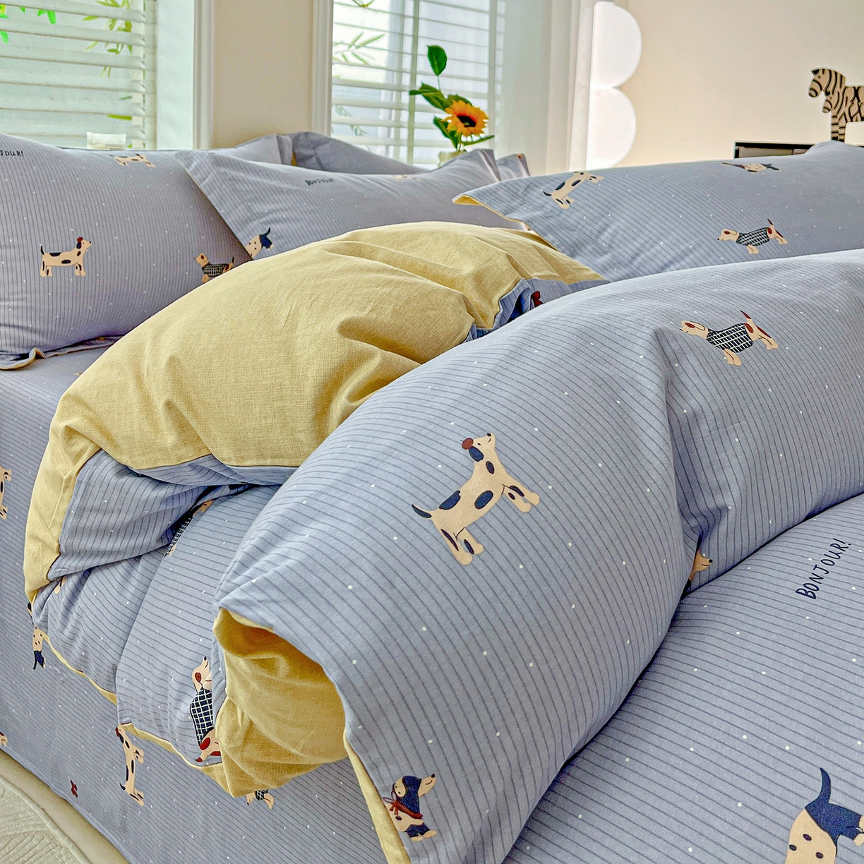 91家纺网 家纺一手货源 找家纺 依庭 2025新款高克重全棉纯棉磨毛印花单被套 酷小狗