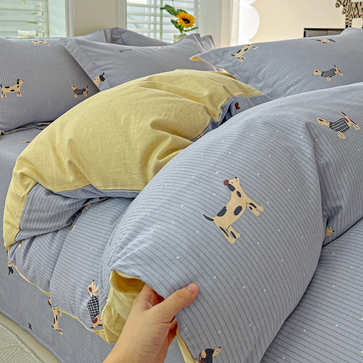 91家纺网 家纺一手货源 找家纺 依庭 2025新款高克重全棉纯棉磨毛印花单被套 酷小狗