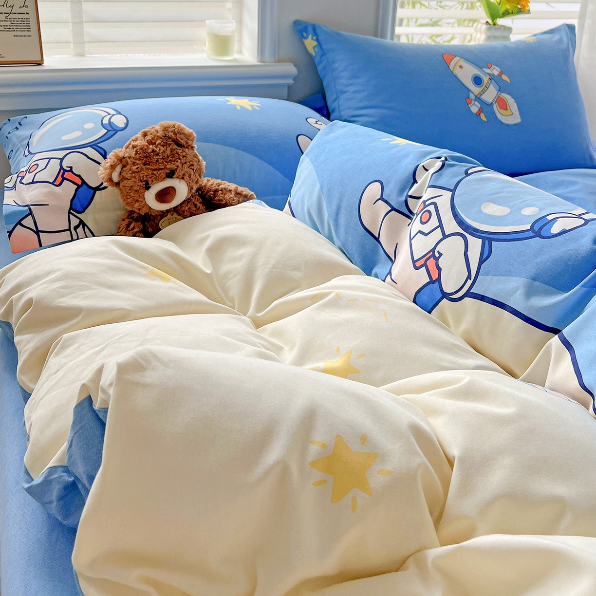 91家纺网 家纺一手货源 找家纺 依庭 2025新款高克重全棉纯棉磨毛印花单被套 快乐星球