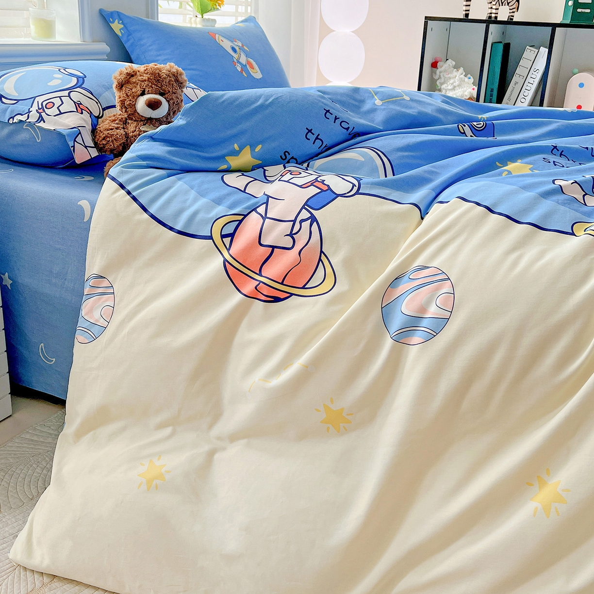 91家纺网 家纺一手货源 找家纺 依庭 2025新款高克重全棉纯棉磨毛印花单被套 快乐星球