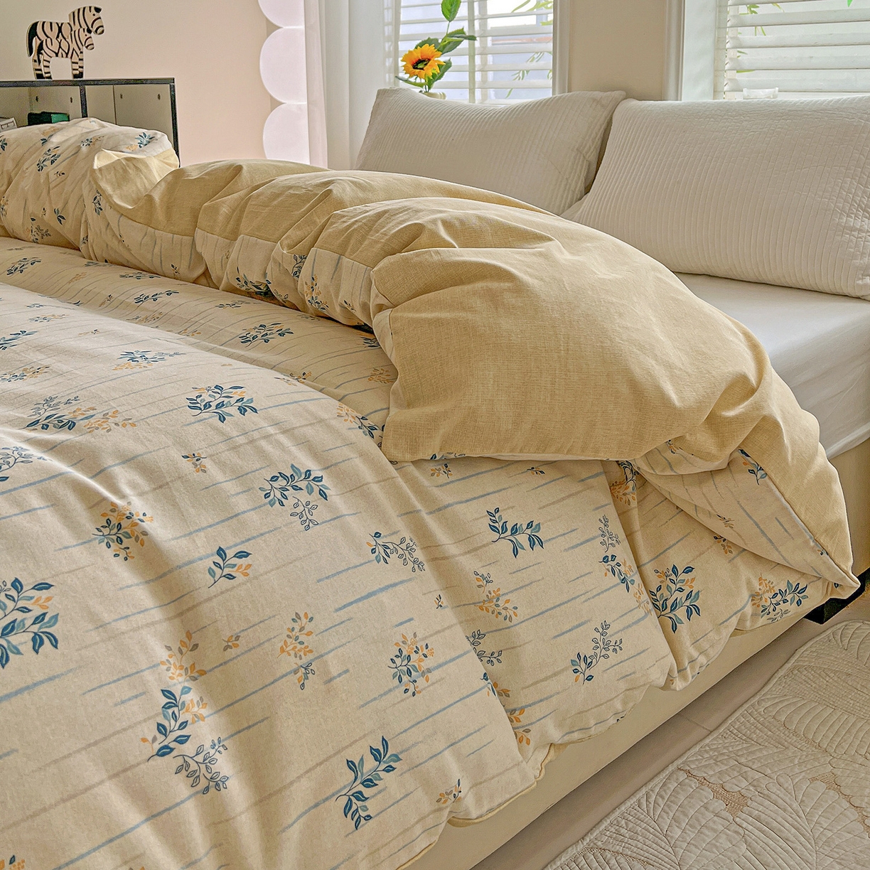 91家纺网 家纺一手货源 找家纺 依庭 2025新款高克重全棉纯棉磨毛印花单被套 蓝色恋人