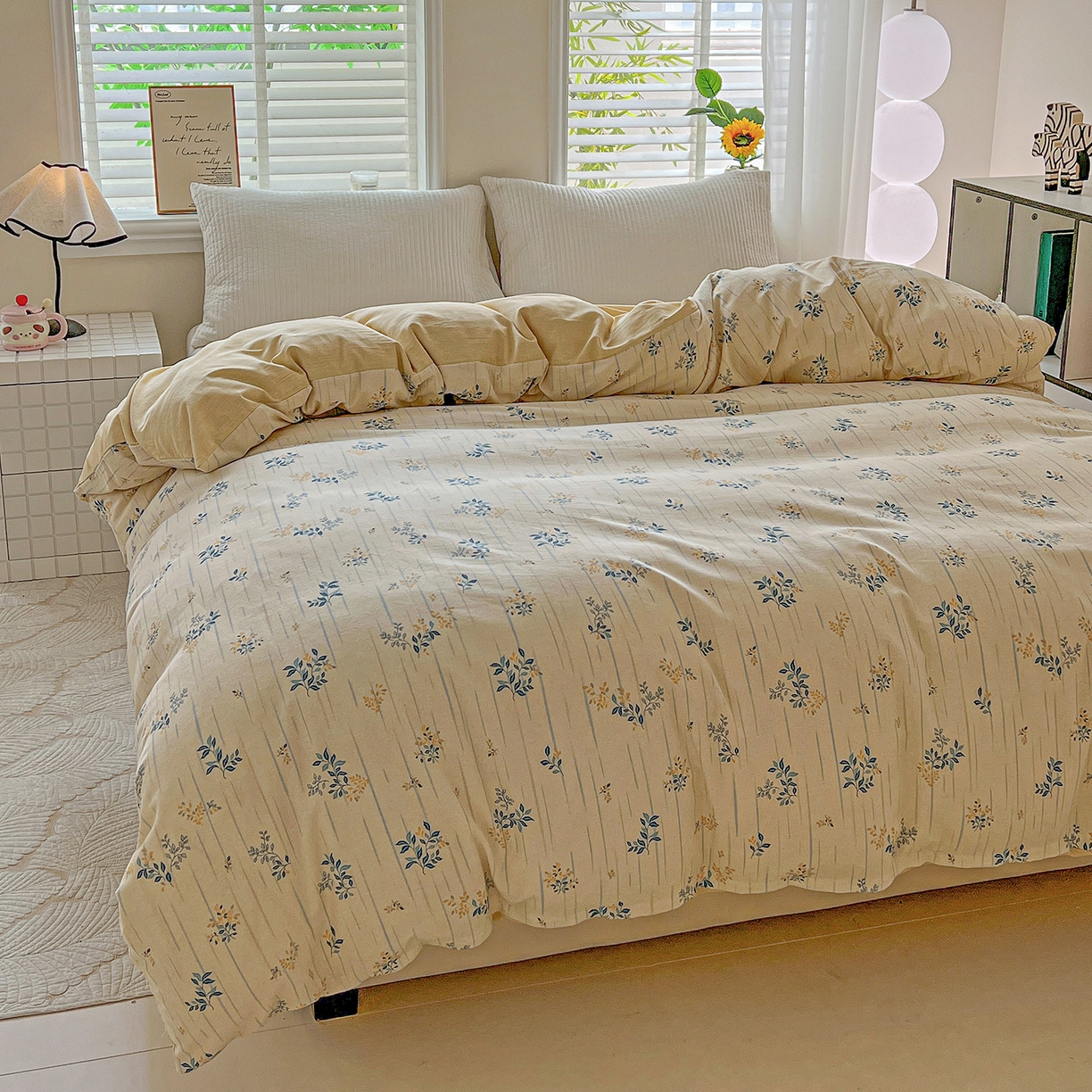 91家纺网 家纺一手货源 找家纺 依庭 2025新款高克重全棉纯棉磨毛印花单被套 蓝色恋人