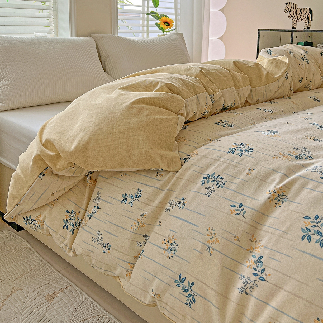 91家纺网 家纺一手货源 找家纺 依庭 2025新款高克重全棉纯棉磨毛印花单被套 蓝色恋人