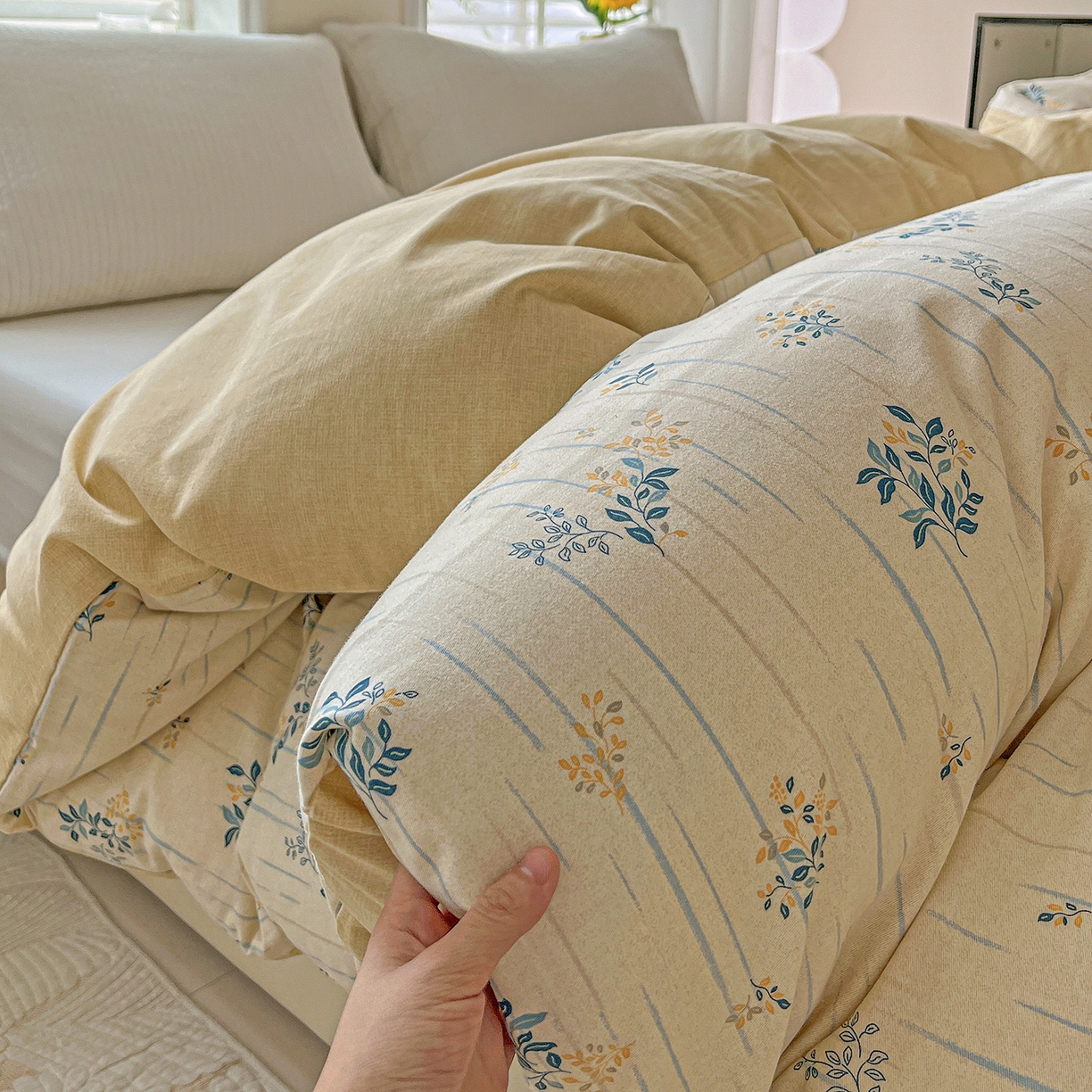 91家纺网 家纺一手货源 找家纺 依庭 2025新款高克重全棉纯棉磨毛印花单被套 蓝色恋人