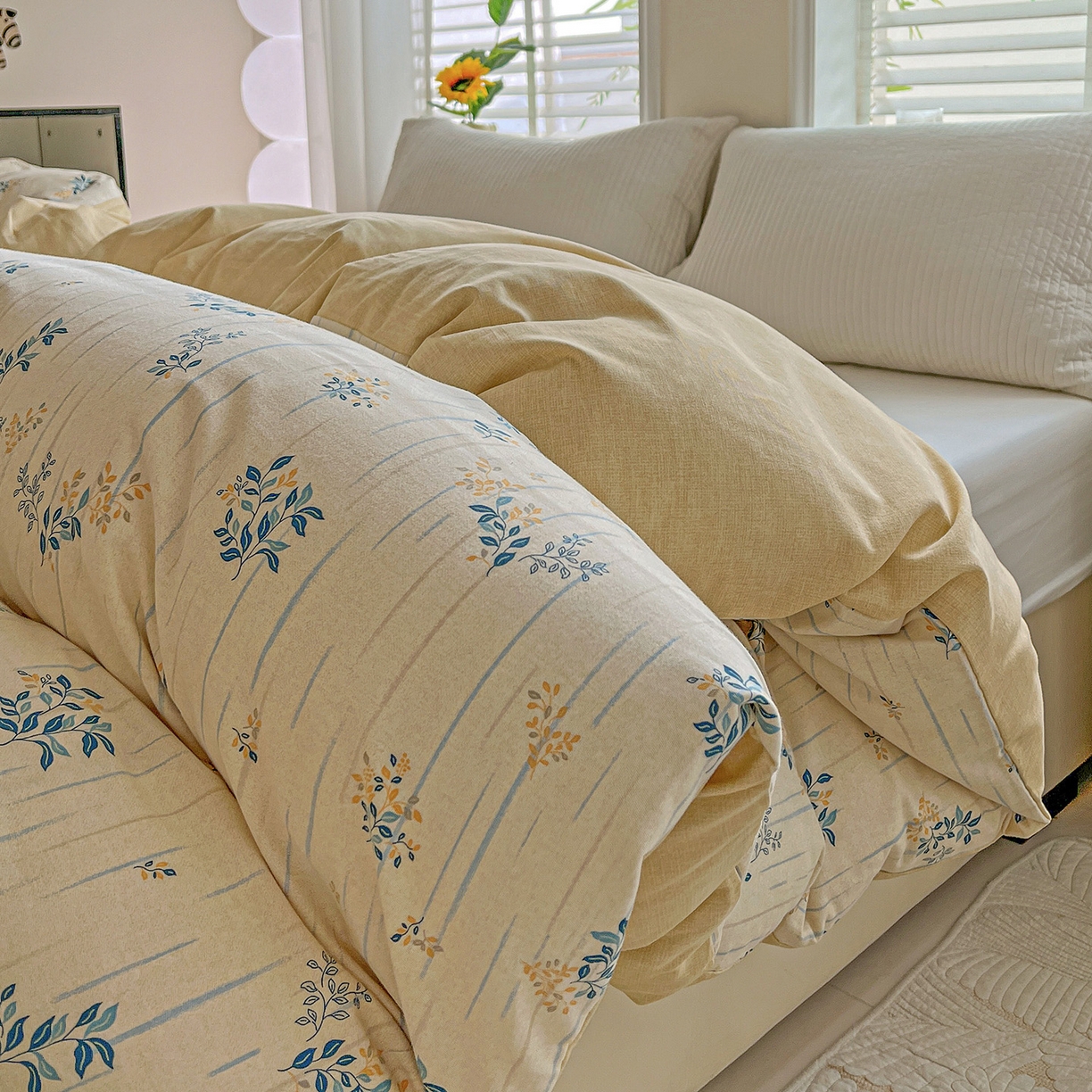 91家纺网 家纺一手货源 找家纺 依庭 2025新款高克重全棉纯棉磨毛印花单被套 蓝色恋人