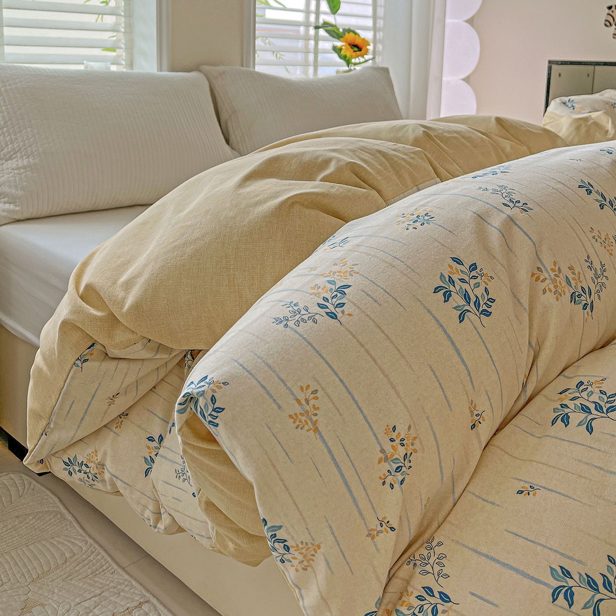 91家纺网 家纺一手货源 找家纺 依庭 2025新款高克重全棉纯棉磨毛印花单被套 蓝色恋人