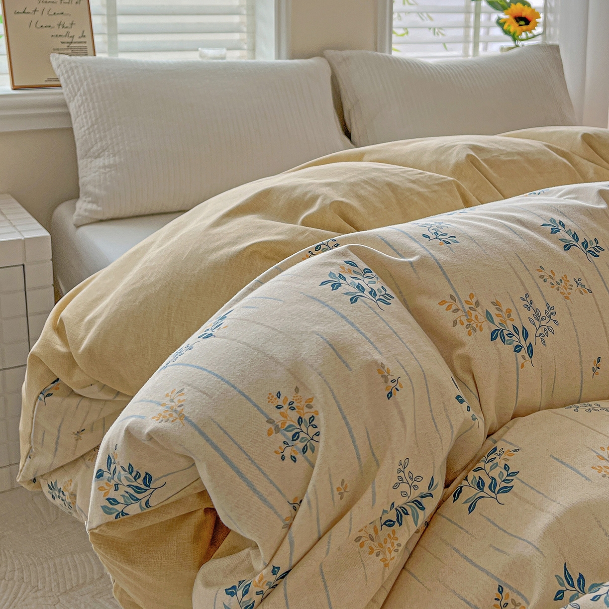 91家纺网 家纺一手货源 找家纺 依庭 2025新款高克重全棉纯棉磨毛印花单被套 蓝色恋人