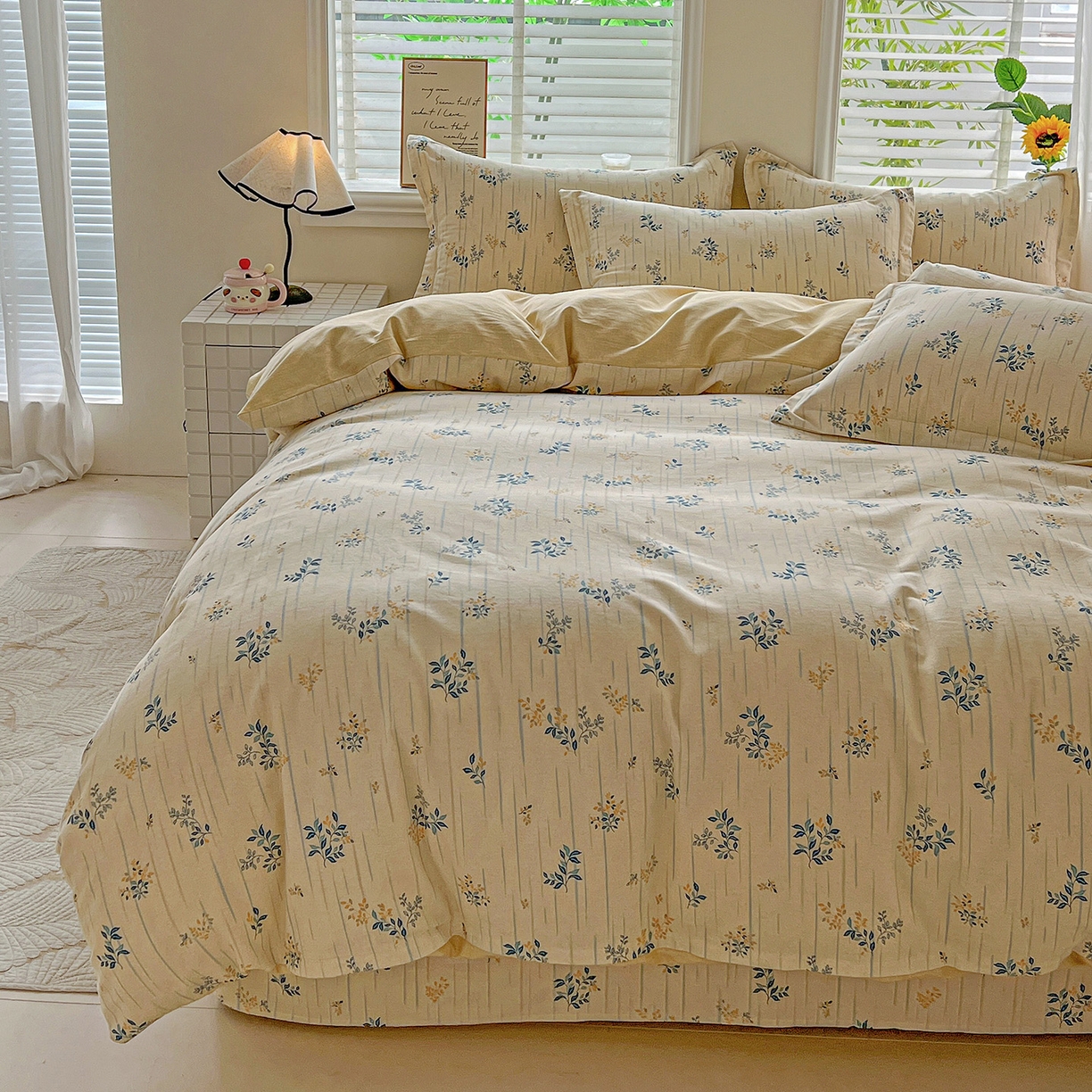 91家纺网 家纺一手货源 找家纺 依庭 2025新款高克重全棉纯棉磨毛印花单被套 蓝色恋人