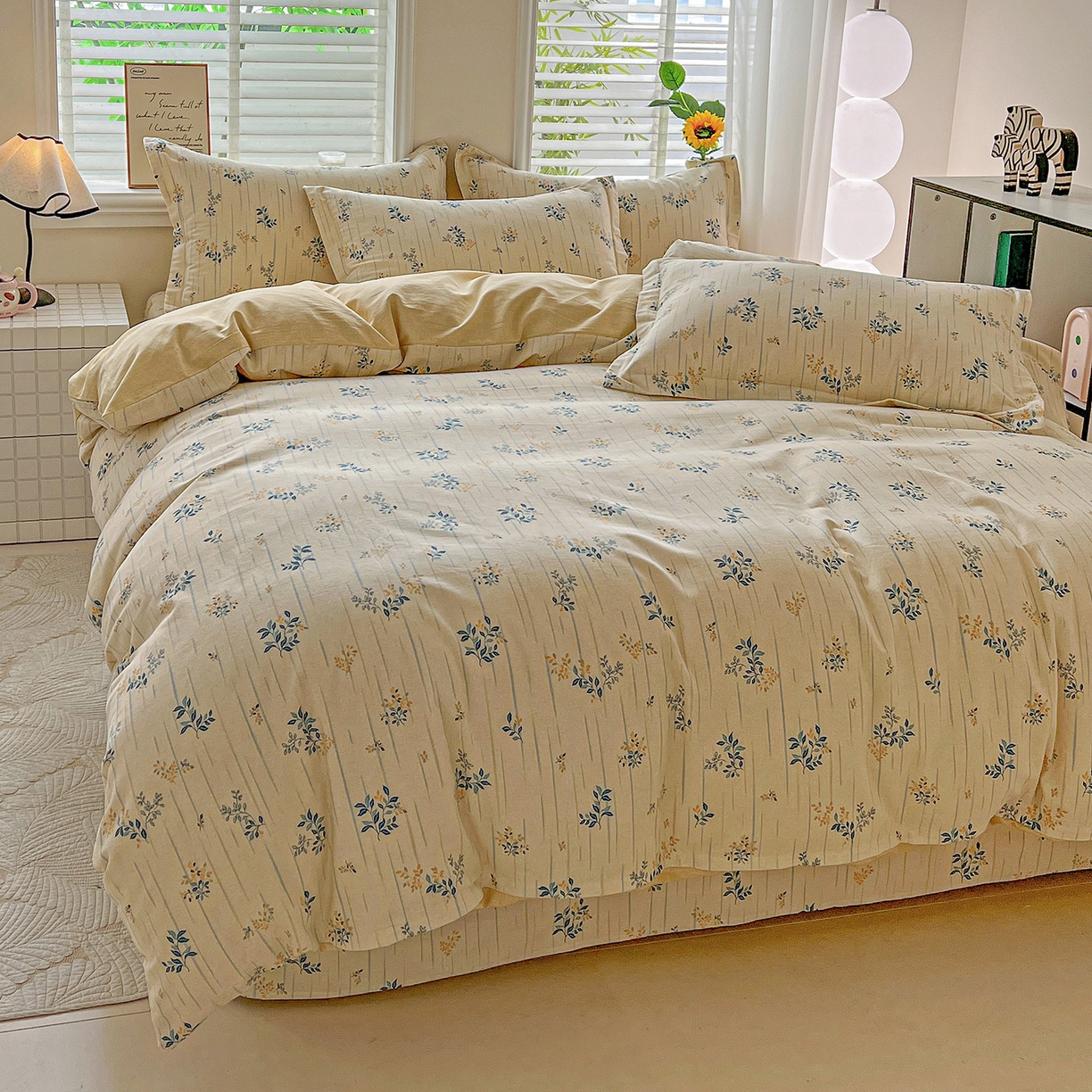 91家纺网 家纺一手货源 找家纺 依庭 2025新款高克重全棉纯棉磨毛印花单被套 蓝色恋人