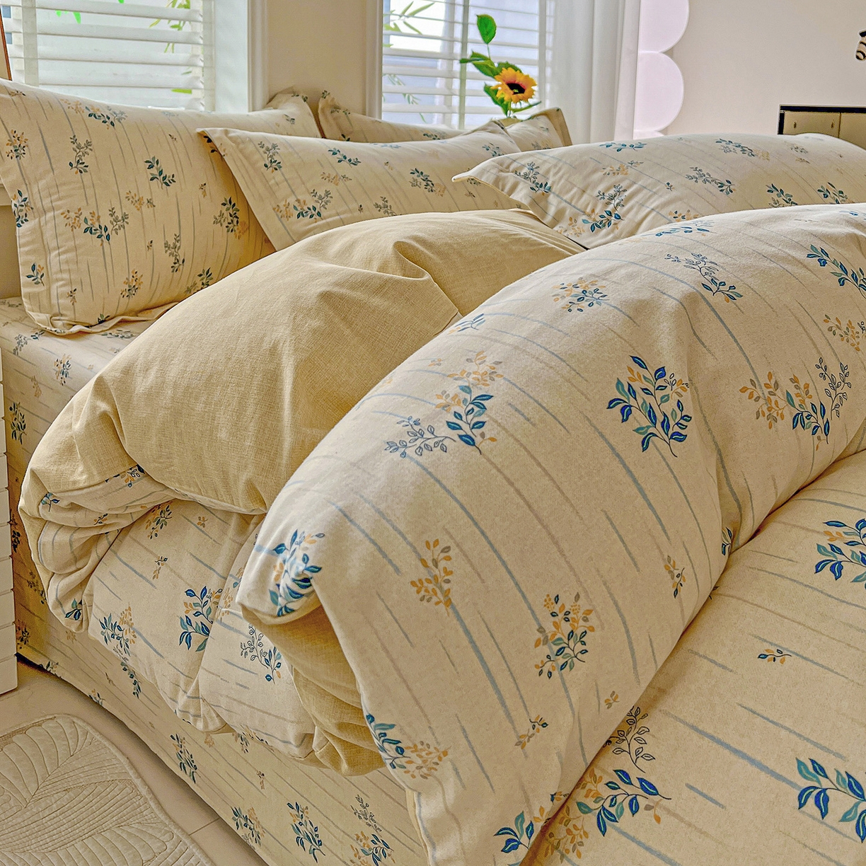 91家纺网 家纺一手货源 找家纺 依庭 2025新款高克重全棉纯棉磨毛印花单被套 蓝色恋人