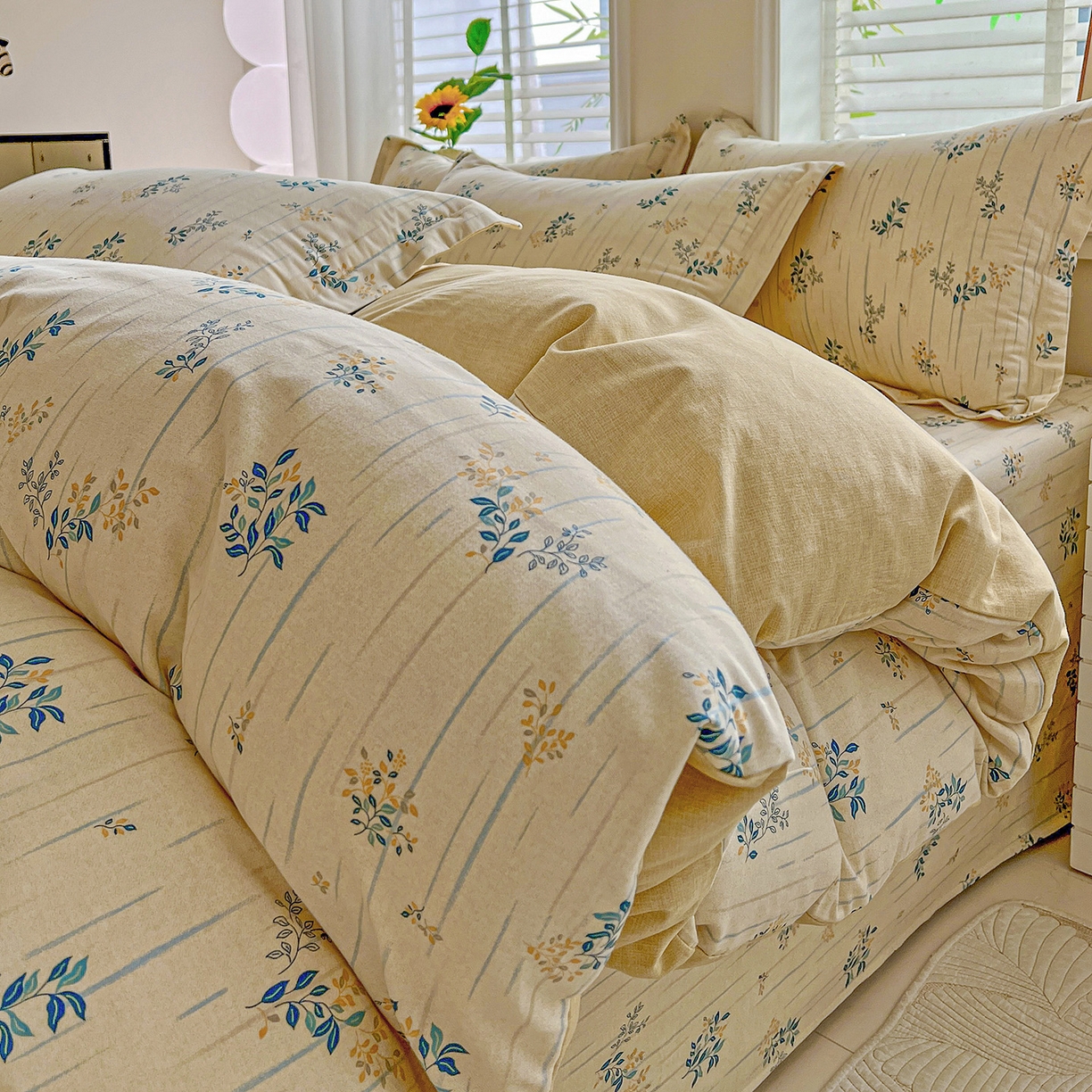 91家纺网 家纺一手货源 找家纺 依庭 2025新款高克重全棉纯棉磨毛印花单被套 蓝色恋人