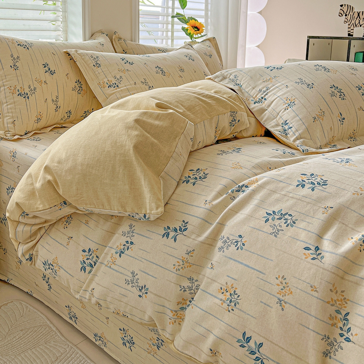 91家纺网 家纺一手货源 找家纺 依庭 2025新款高克重全棉纯棉磨毛印花单被套 蓝色恋人