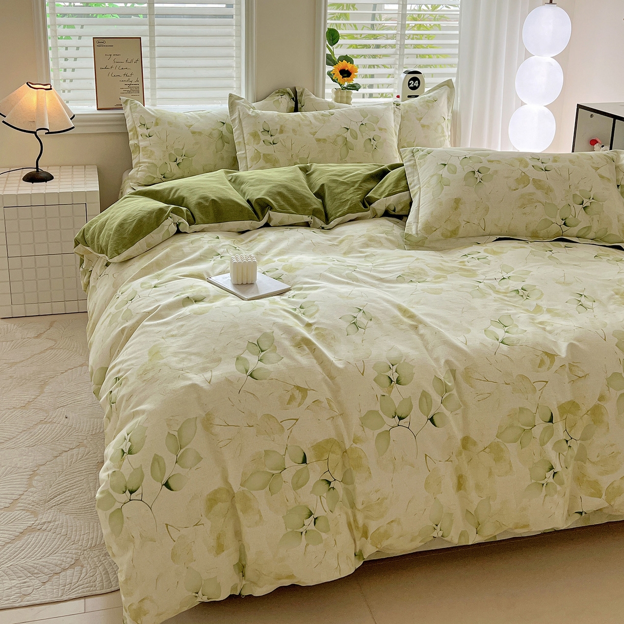 91家纺网 家纺一手货源 找家纺 依庭 2025新款高克重全棉纯棉磨毛印花单被套 绿萝