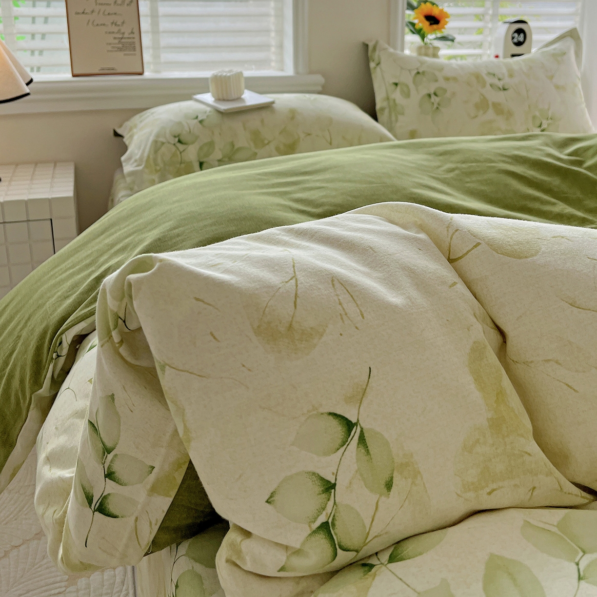 91家纺网 家纺一手货源 找家纺 依庭 2025新款高克重全棉纯棉磨毛印花单被套 绿萝