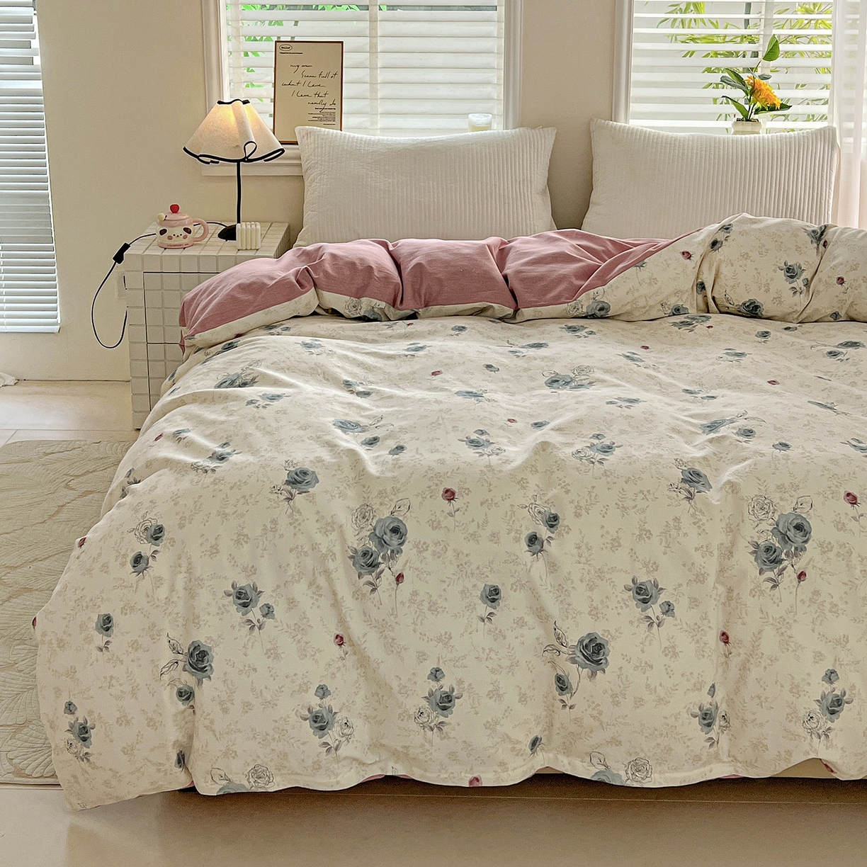 91家纺网 家纺一手货源 找家纺 依庭 2025新款高克重全棉纯棉磨毛印花单被套 玫瑰花语