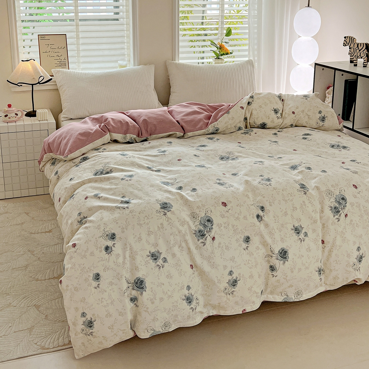 91家纺网 家纺一手货源 找家纺 依庭 2025新款高克重全棉纯棉磨毛印花单被套 玫瑰花语