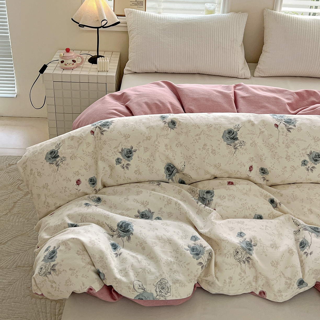 91家纺网 家纺一手货源 找家纺 依庭 2025新款高克重全棉纯棉磨毛印花单被套 玫瑰花语