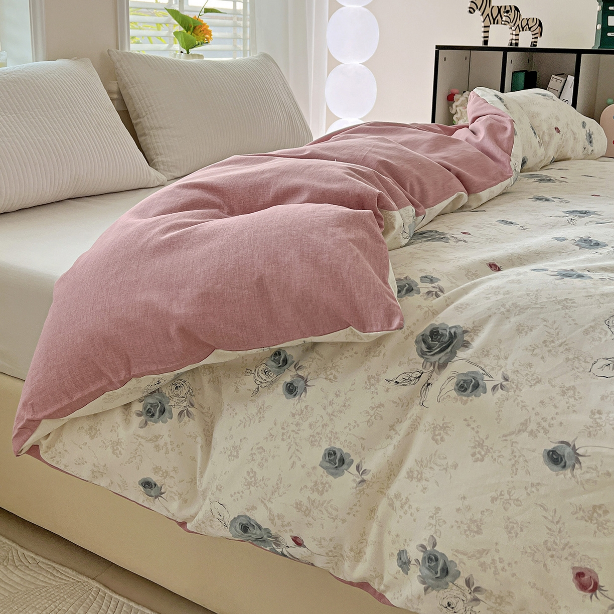 91家纺网 家纺一手货源 找家纺 依庭 2025新款高克重全棉纯棉磨毛印花单被套 玫瑰花语