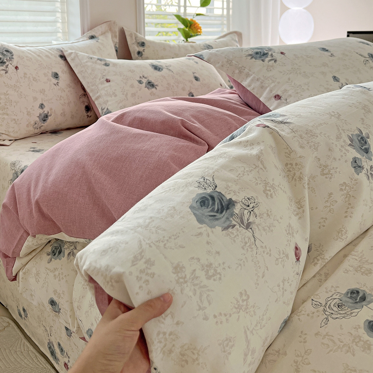 91家纺网 家纺一手货源 找家纺 依庭 2025新款高克重全棉纯棉磨毛印花单被套 玫瑰花语