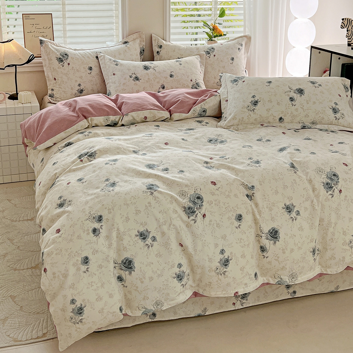 91家纺网 家纺一手货源 找家纺 依庭 2025新款高克重全棉纯棉磨毛印花单被套 玫瑰花语