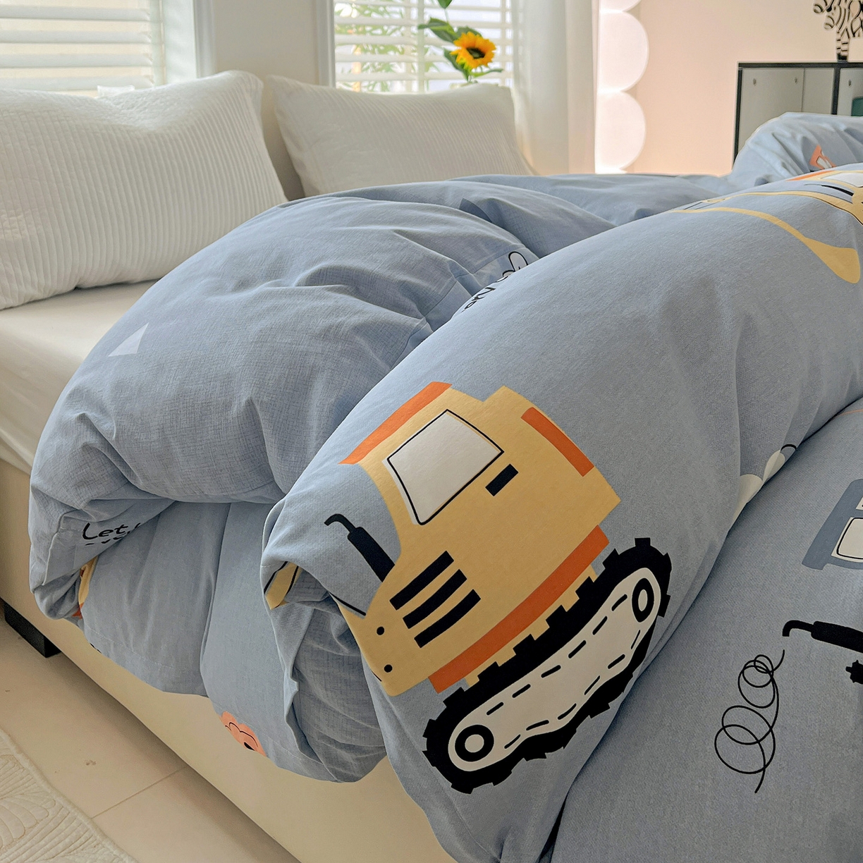 91家纺网 家纺一手货源 找家纺 依庭 2025新款高克重全棉纯棉磨毛印花单被套 萌车派对