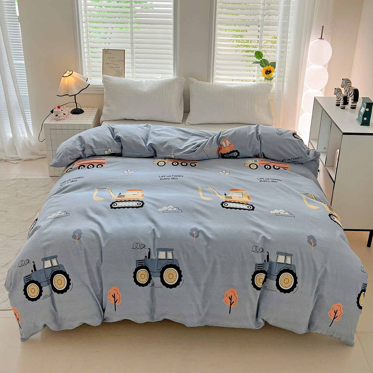 91家纺网 家纺一手货源 找家纺 依庭 2025新款高克重全棉纯棉磨毛印花单被套 萌车派对