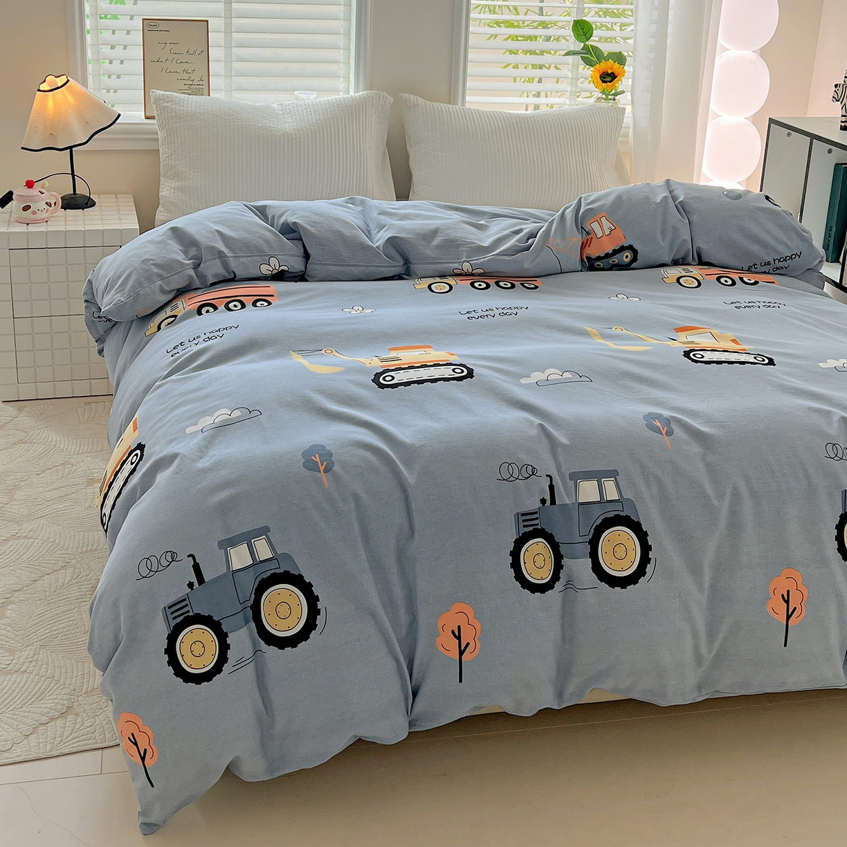 91家纺网 家纺一手货源 找家纺 依庭 2025新款高克重全棉纯棉磨毛印花单被套 萌车派对