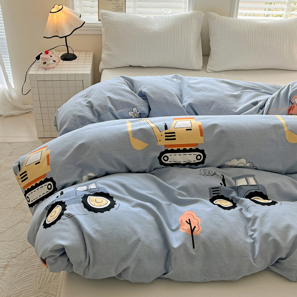 91家纺网 家纺一手货源 找家纺 依庭 2025新款高克重全棉纯棉磨毛印花单被套 萌车派对