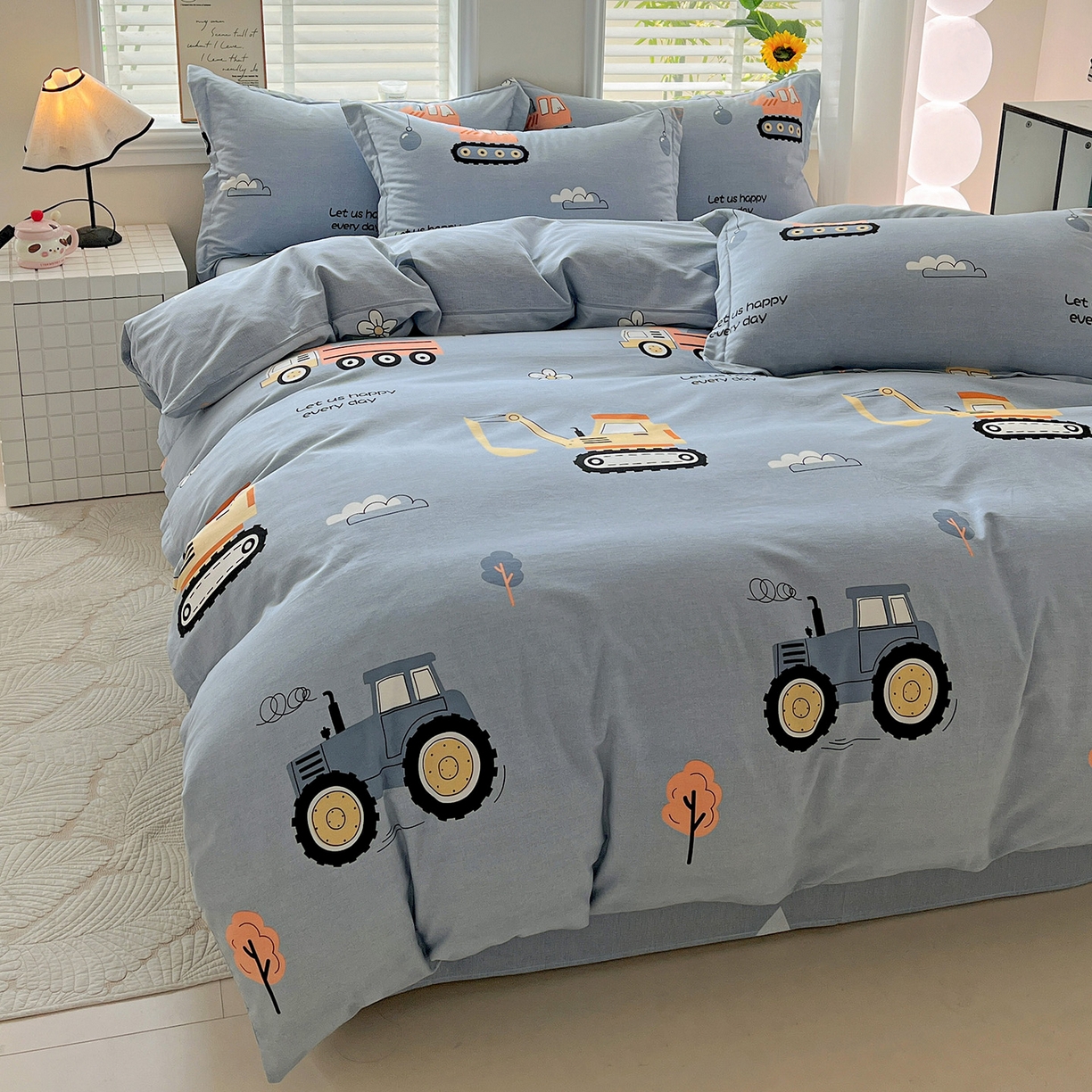 91家纺网 家纺一手货源 找家纺 依庭 2025新款高克重全棉纯棉磨毛印花单被套 萌车派对