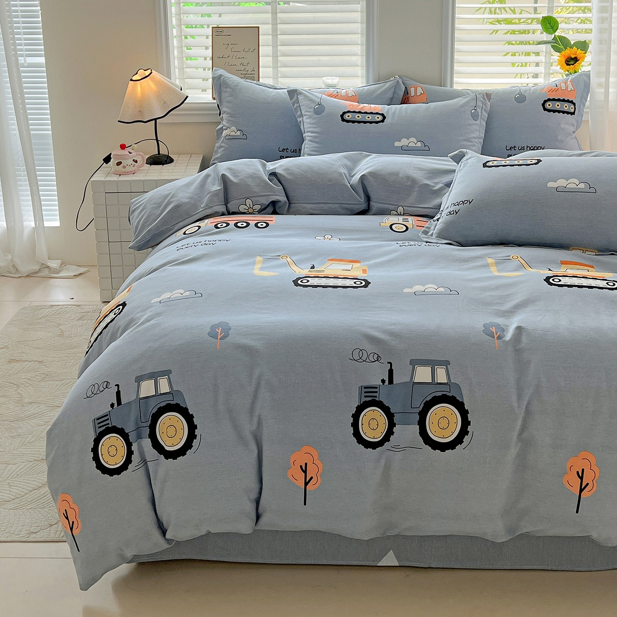 91家纺网 家纺一手货源 找家纺 依庭 2025新款高克重全棉纯棉磨毛印花单被套 萌车派对