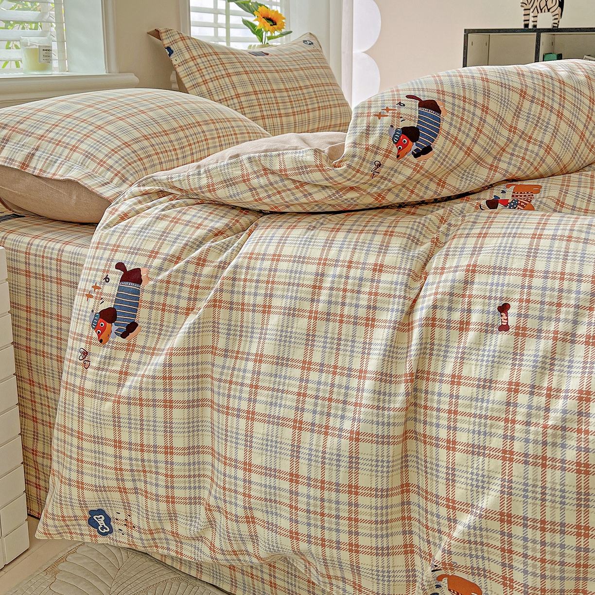 91家纺网 家纺一手货源 找家纺 依庭 2025新款高克重全棉纯棉磨毛印花单被套 奶油小狗