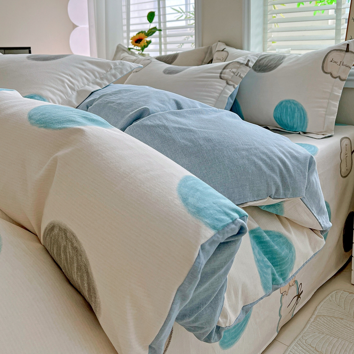 91家纺网 家纺一手货源 找家纺 依庭 2025新款高克重全棉纯棉磨毛印花单被套 南瓜熊