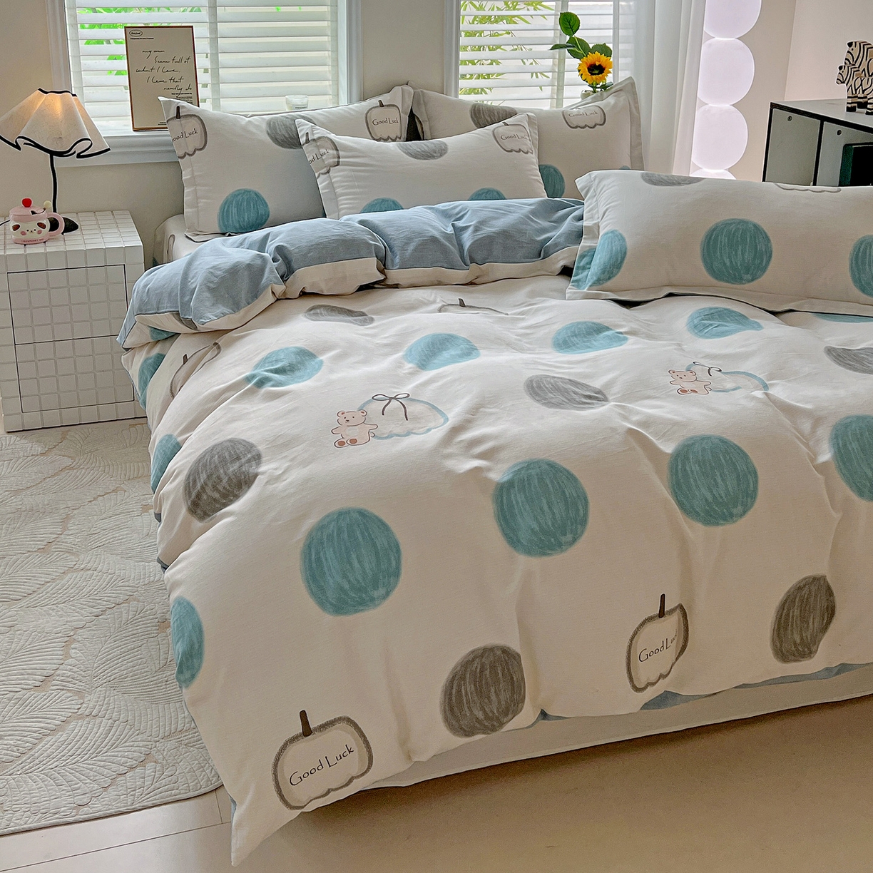 91家纺网 家纺一手货源 找家纺 依庭 2025新款高克重全棉纯棉磨毛印花单被套 南瓜熊