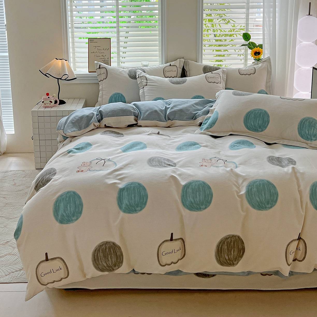 91家纺网 家纺一手货源 找家纺 依庭 2025新款高克重全棉纯棉磨毛印花单被套 南瓜熊