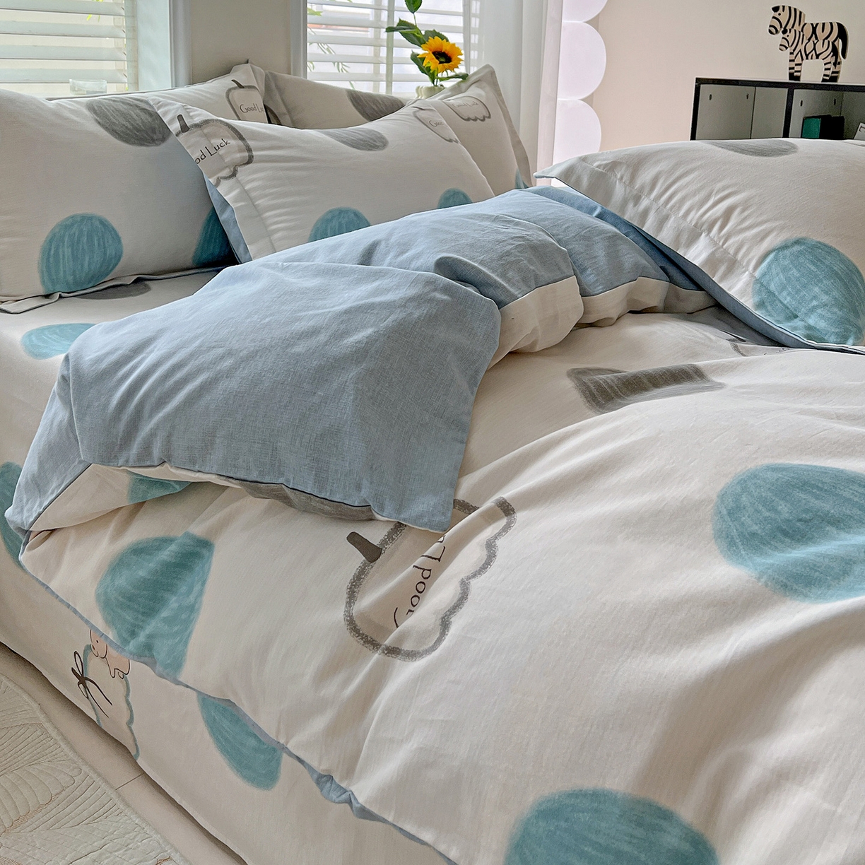 91家纺网 家纺一手货源 找家纺 依庭 2025新款高克重全棉纯棉磨毛印花单被套 南瓜熊