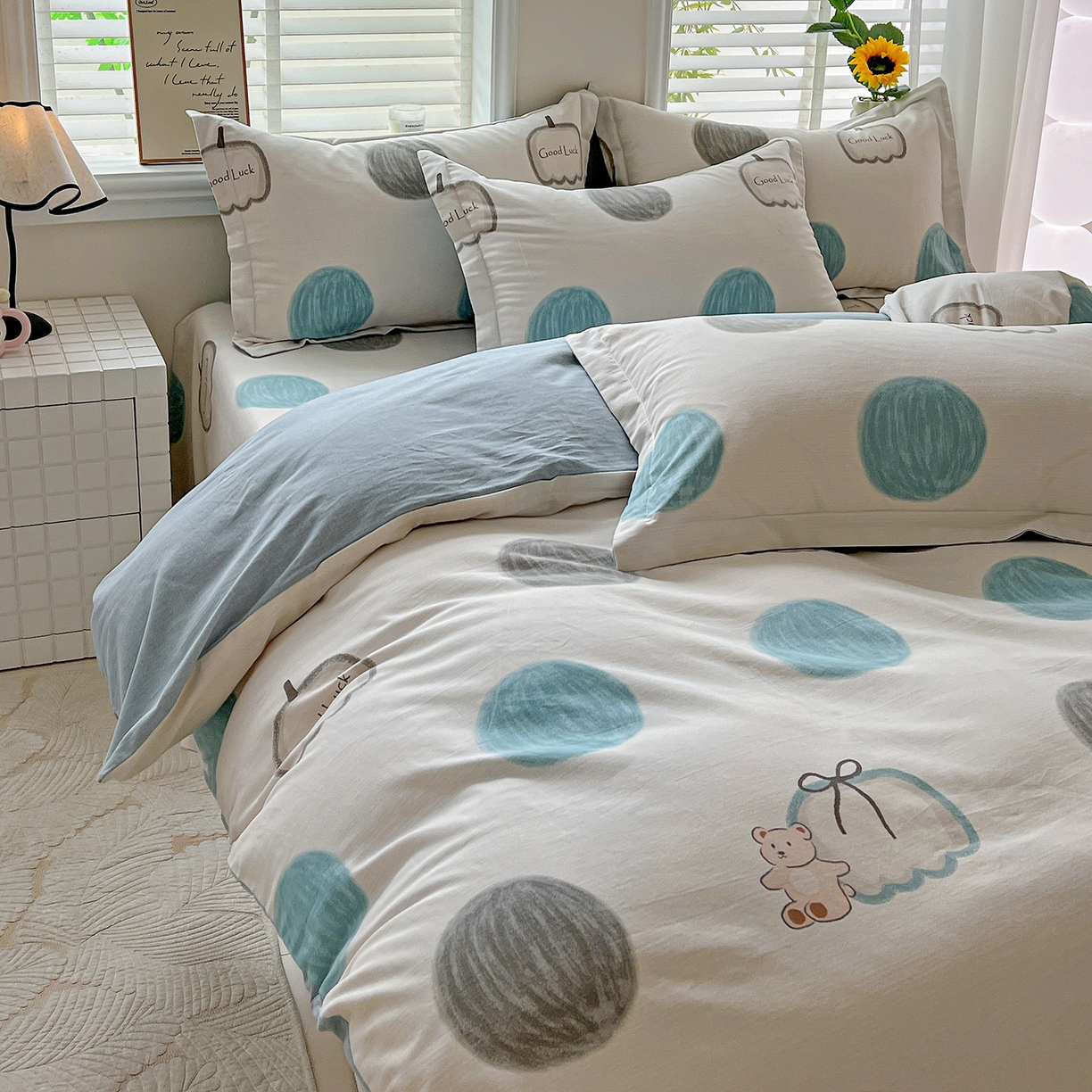 91家纺网 家纺一手货源 找家纺 依庭 2025新款高克重全棉纯棉磨毛印花单被套 南瓜熊