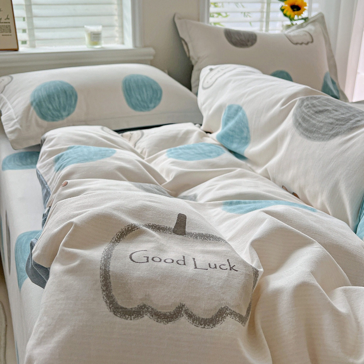 91家纺网 家纺一手货源 找家纺 依庭 2025新款高克重全棉纯棉磨毛印花单被套 南瓜熊