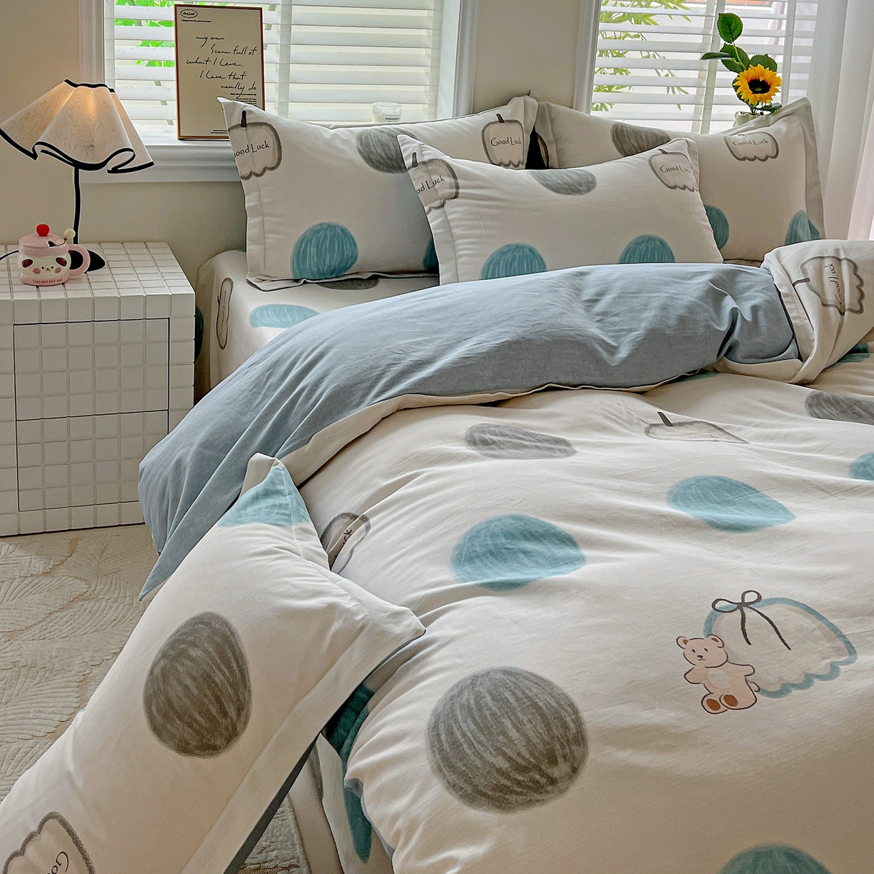 91家纺网 家纺一手货源 找家纺 依庭 2025新款高克重全棉纯棉磨毛印花单被套 南瓜熊