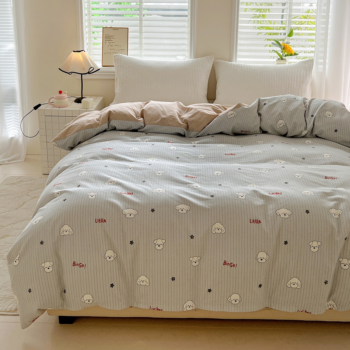 91家纺网 家纺一手货源 找家纺 依庭 2025新款高克重全棉纯棉磨毛印花单被套 皮皮狗