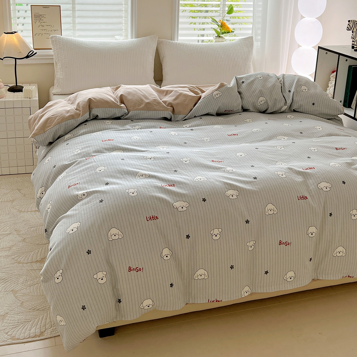 91家纺网 家纺一手货源 找家纺 依庭 2025新款高克重全棉纯棉磨毛印花单被套 皮皮狗