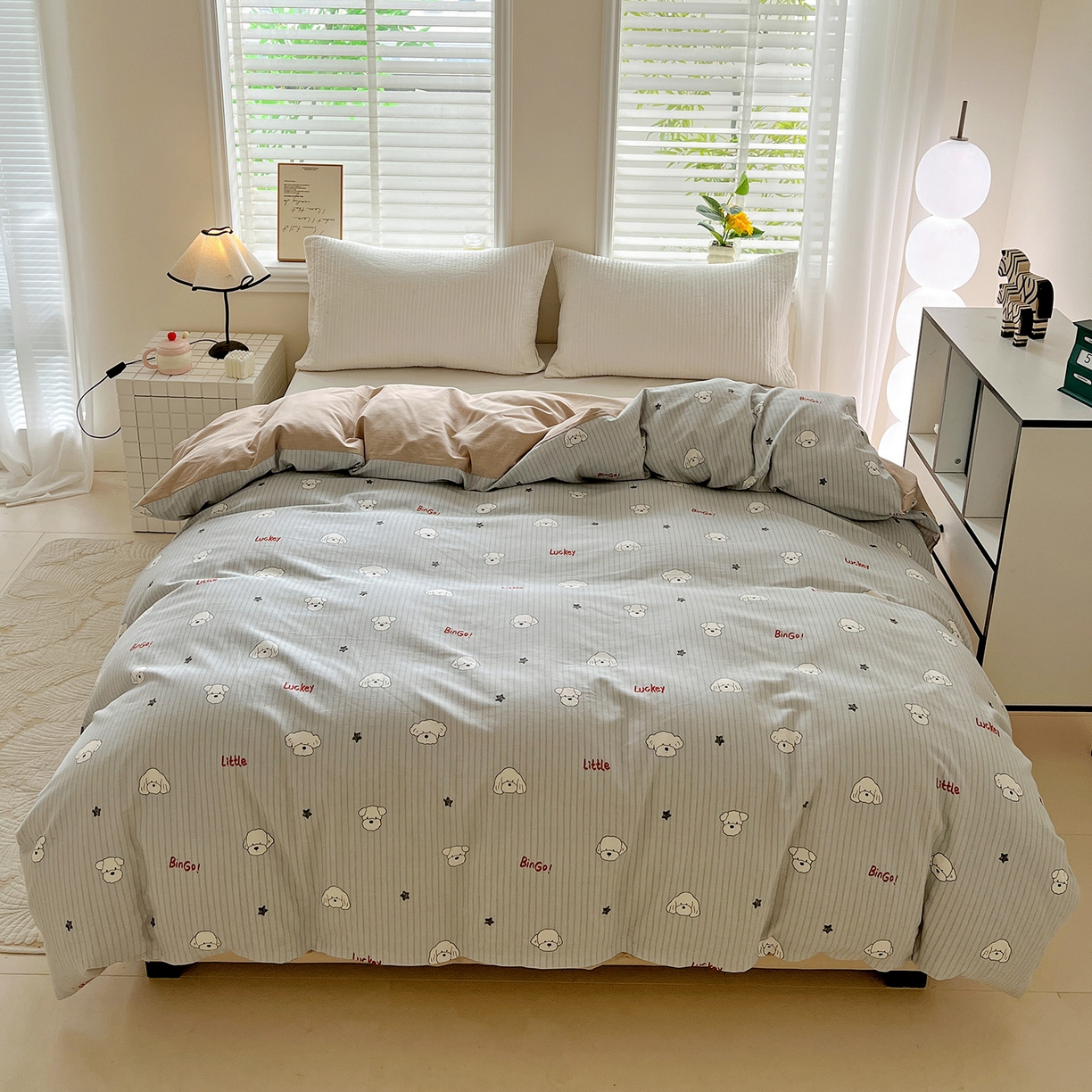 91家纺网 家纺一手货源 找家纺 依庭 2025新款高克重全棉纯棉磨毛印花单被套 皮皮狗