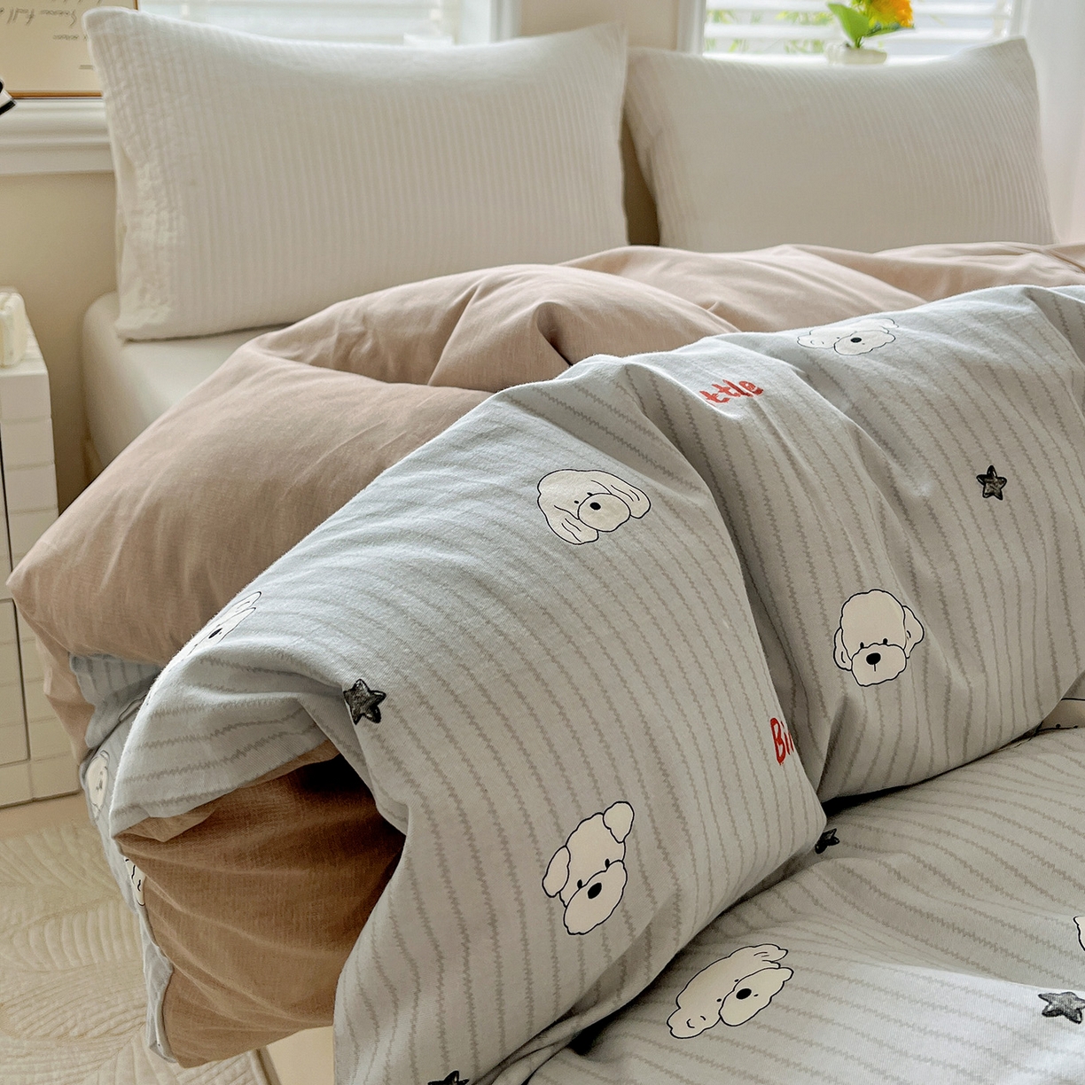 91家纺网 家纺一手货源 找家纺 依庭 2025新款高克重全棉纯棉磨毛印花单被套 皮皮狗