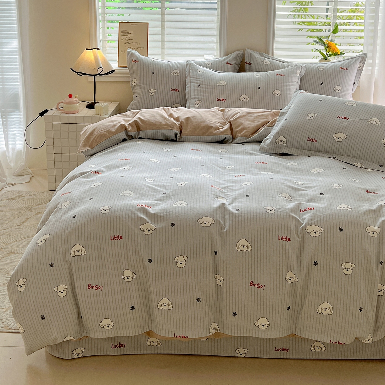 91家纺网 家纺一手货源 找家纺 依庭 2025新款高克重全棉纯棉磨毛印花单被套 皮皮狗